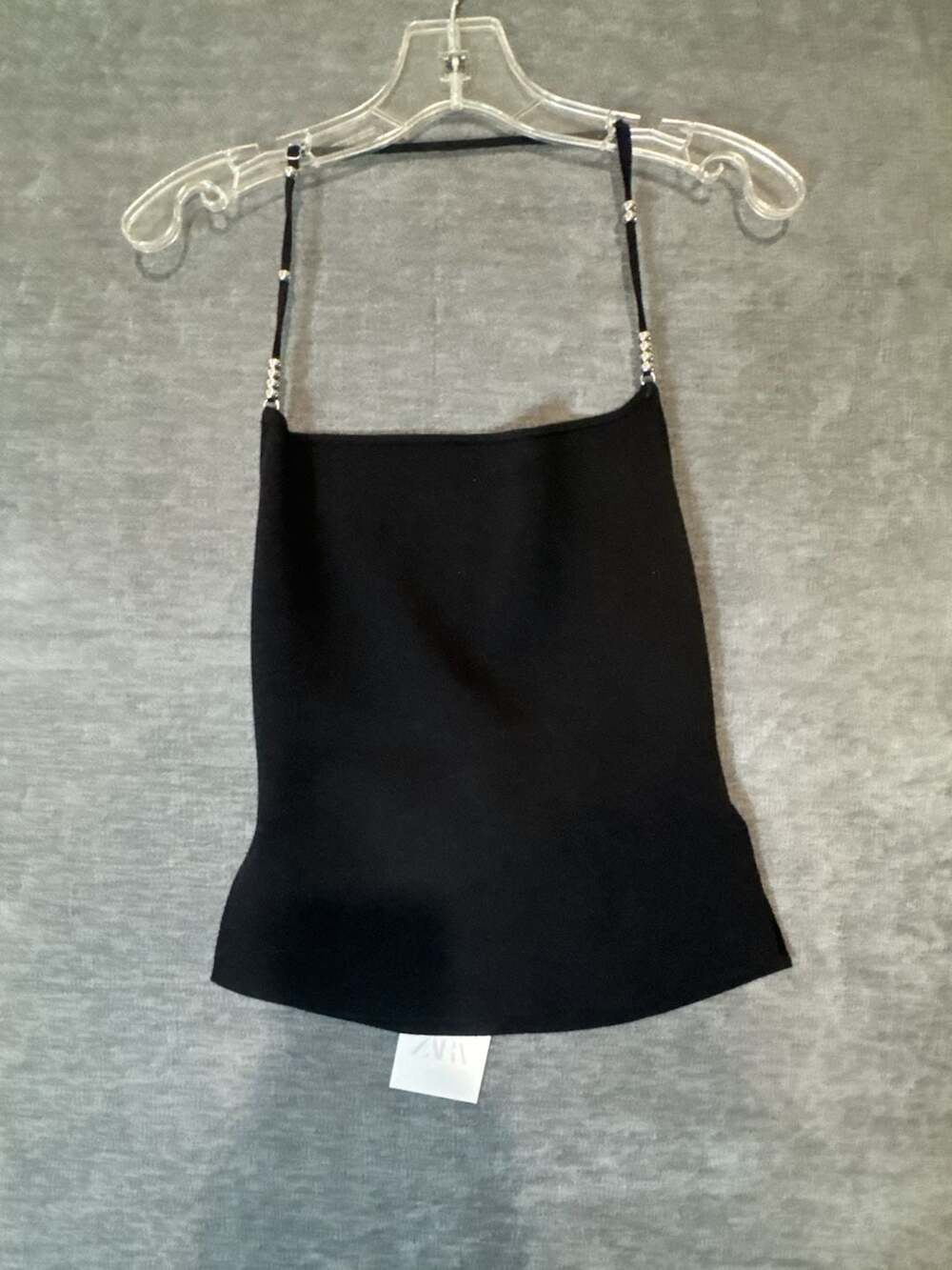 Zara Black Halter Going Out Club Top With Silver Beads Size XS